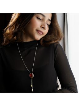 AARSEE OFFICIAL - Silver Plated Dazzling Red Lariat Necklace