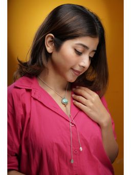 AARSEE OFFICIAL - Silver Plated Mint Green Polki Lariat Necklace