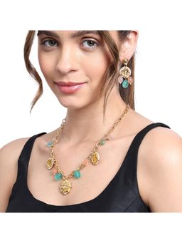 AARSEE OFFICIAL - 22Kt Gold-Plated Multi Colored Kundan-Chain Necklace With Earrings