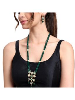 AARSEE OFFICIAL - Green Geometric Long Kundan Necklace With Earrings