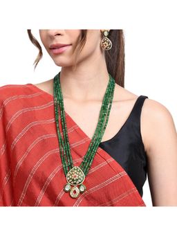 AARSEE OFFICIAL - Green Jadau Necklace With Earrings