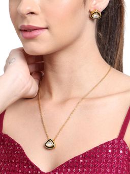 AARSEE OFFICIAL - 22Kt Gold-Plated Green Enamelled Necklace With Earrings