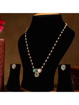 AARSEE OFFICIAL - 22Kt Gold-Plated 3 Petal Green Pearl Chain Necklace With Earrings