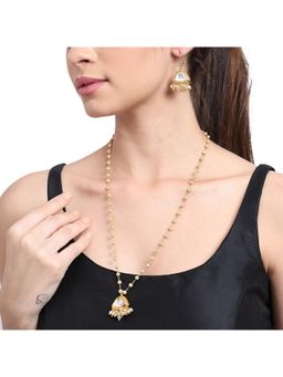 AARSEE OFFICIAL - 22Kt Gold-Plated Trapezoid Kundan Pearl Chain Necklace With Earrings