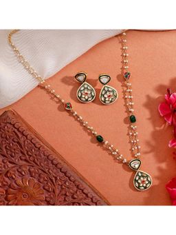 AARSEE OFFICIAL - 22Kt Gold-Plated Green Jadau Kundan Pearl Necklace with Earrings