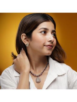 AARSEE OFFICIAL - Purple Navette Necklace With Earrings