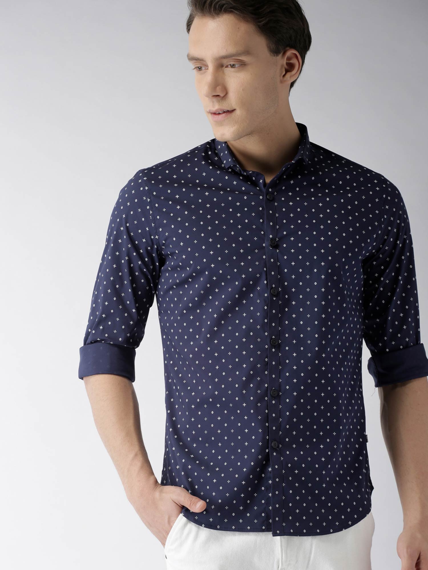Men Slim Fit Navy Blue Shirt Online 