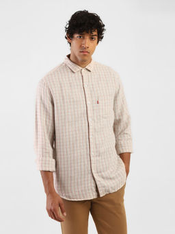 Levi's - Men Off-White Red Slim Fit Casual Cotton-Linen Shirt