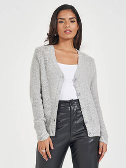 Styli - Women Grey Regular Fit Golden Button Cardigan