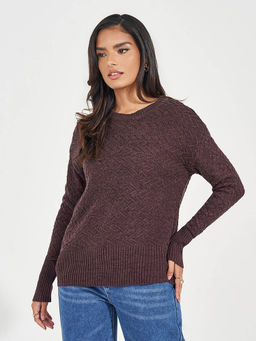 Styli - Women Purple Regular Fit Sweater with Side Slit