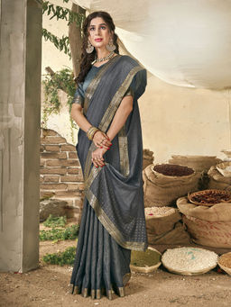 Odette - Grey Vichitra Solid Pattern Saree with Unstitched Blouse