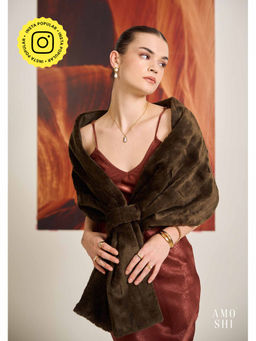 AMOSHI - Brown Textured Faux Mink Fur Shrug