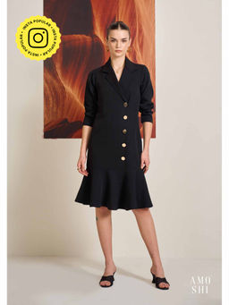 AMOSHI - Black Solid/Plain Bailey Knee Length Dress