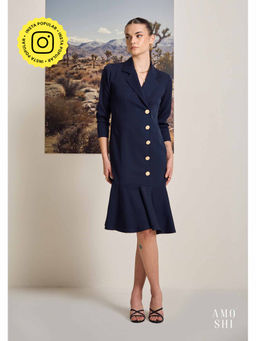 AMOSHI - Navy Blue Solid/Plain Bailey Knee Length Dress