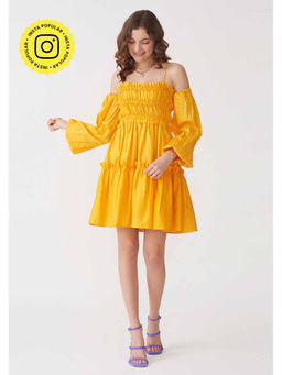 AMOSHI - Yellow Solid/Plain Dita Dress with Detachable Pair Sleeves (Set of 2)