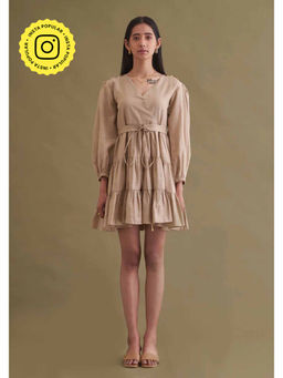 AMOSHI - Beige Solid/Plain Emma Dress with Belt (Set of 2)