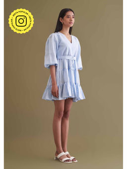 AMOSHI - Blue Solid/Plain Emma Dress with Belt (Set of 2)