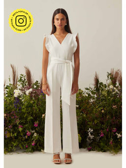 AMOSHI - White Solid/Plain Faith Jumpsuit with Belt (Set of 2)