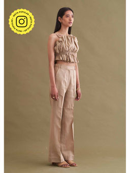 AMOSHI - Beige Solid/Plain Flood Crop Top