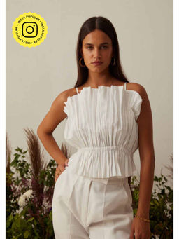 AMOSHI - White Solid/Plain Flood Crop Top