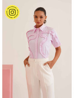 AMOSHI - Pink Self Design Frill Shirt