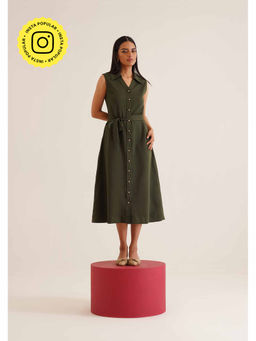 AMOSHI - Olive Solid/Plain Gaia Midi Dress (Set of 2)