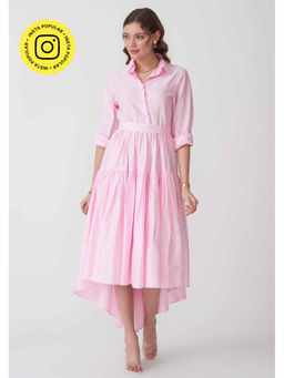 AMOSHI - Pink Pleated Halo Dress with Belt (Set of 2)