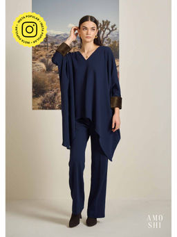 AMOSHI - Navy Blue Textured Keffi Fur Co-Ord (Set of 2)