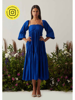AMOSHI - Blue Pleated Lea Dress with Detachable Sleeves (Set of 2)