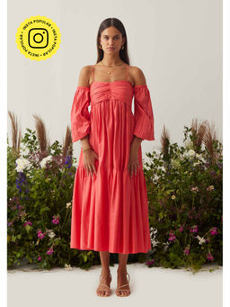 AMOSHI - Coral Pleated Lea Dress with Detachable Sleeves (Set of 2)