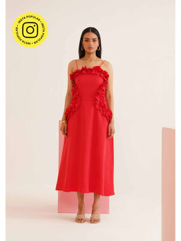 AMOSHI - Red Solid/Plain Milano Midi Dress