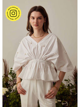 AMOSHI - White Embellished/Sequined Perla Kaftan Style Top