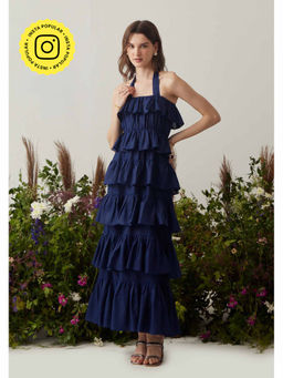 AMOSHI - Navy Blue Solid/Plain Remi Dress