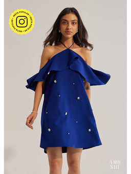 AMOSHI - Blue Embellished/Sequined Rene Halter Mini Dress