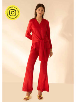 AMOSHI - Red Solid/Plain Sarah Co-Ord (Set of 2)
