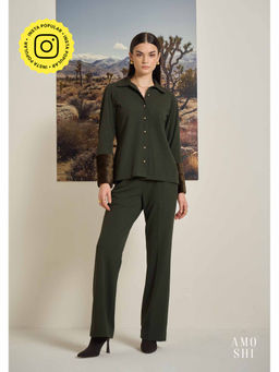 AMOSHI - Olive Textured Sherry Fur Co-Ord (Set of 2)