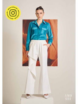 AMOSHI - Blue Embellished/Sequined Teal Suede Shirt