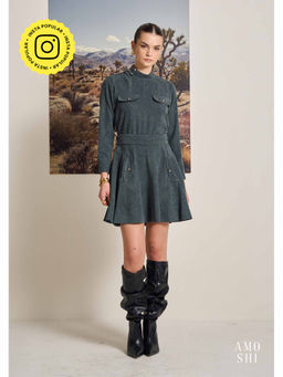 AMOSHI - Grey Textured Tokyo Dress with Belt (Set of 2)