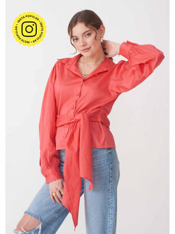 AMOSHI - Red Solid/Plain Zelda Attached Belt Shirt