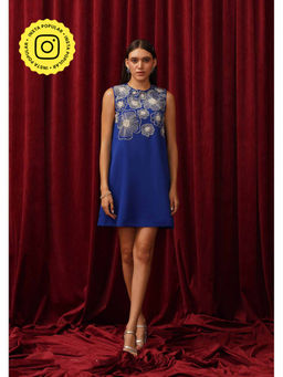 AMOSHI - Blue Rosette Embellished Mini Dress