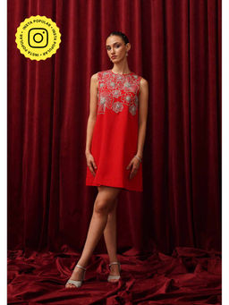 AMOSHI - Red Rosette Embellished Mini Dress