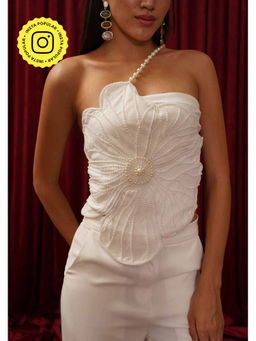 AMOSHI - White Blossom Pearl Embellished Top