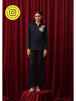 AMOSHI - Navy Blue Leur Embellished Co-Ord (Set of 2)