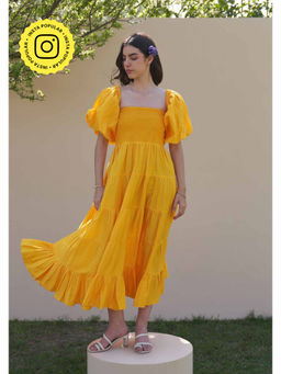 AMOSHI - Beatrice Yellow Midi Dress With Detachable Sleeves -Mango Sorbet (Set of 2)