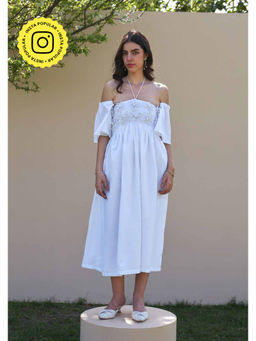 AMOSHI - Elle Wine Midi Dress With Detachable Sleeves -White (Set of 2)