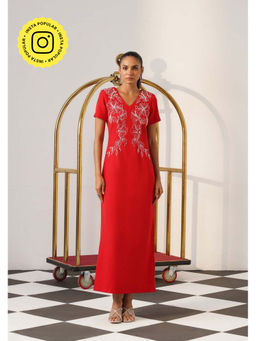 AMOSHI - Women Red Polyester Maxi Dress
