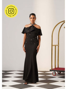 AMOSHI - Women Black Polyester Gown Dress