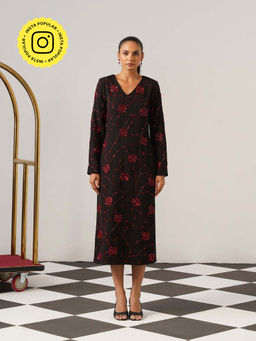 AMOSHI - Women Black Polyester Midi Dress