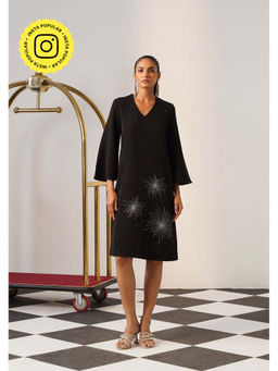 AMOSHI - Women Black Polyester Knee Length Dress