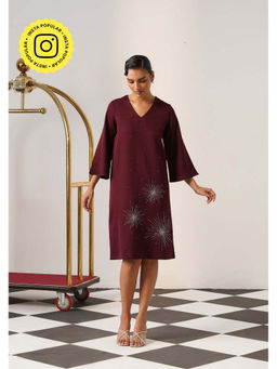 AMOSHI - Women Burgundy Polyester Knee Length Dress